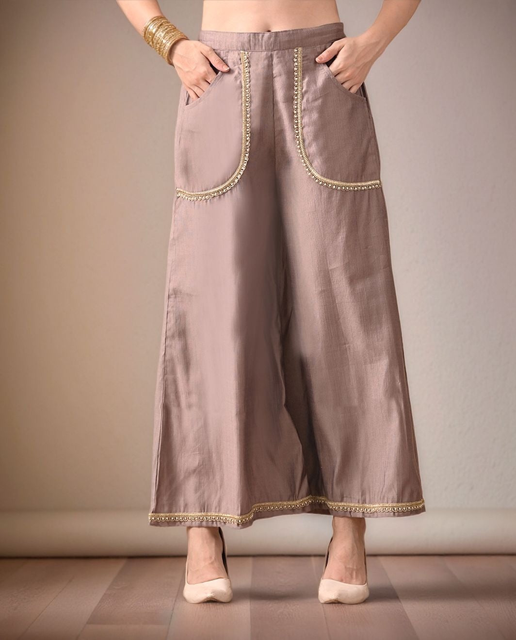 Myshka Women Grey Embellished Flared Trouser