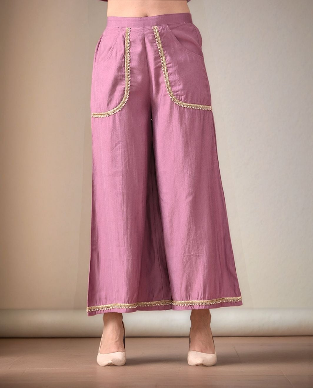 Myshka Women Lavender Embellished Flared Trouser