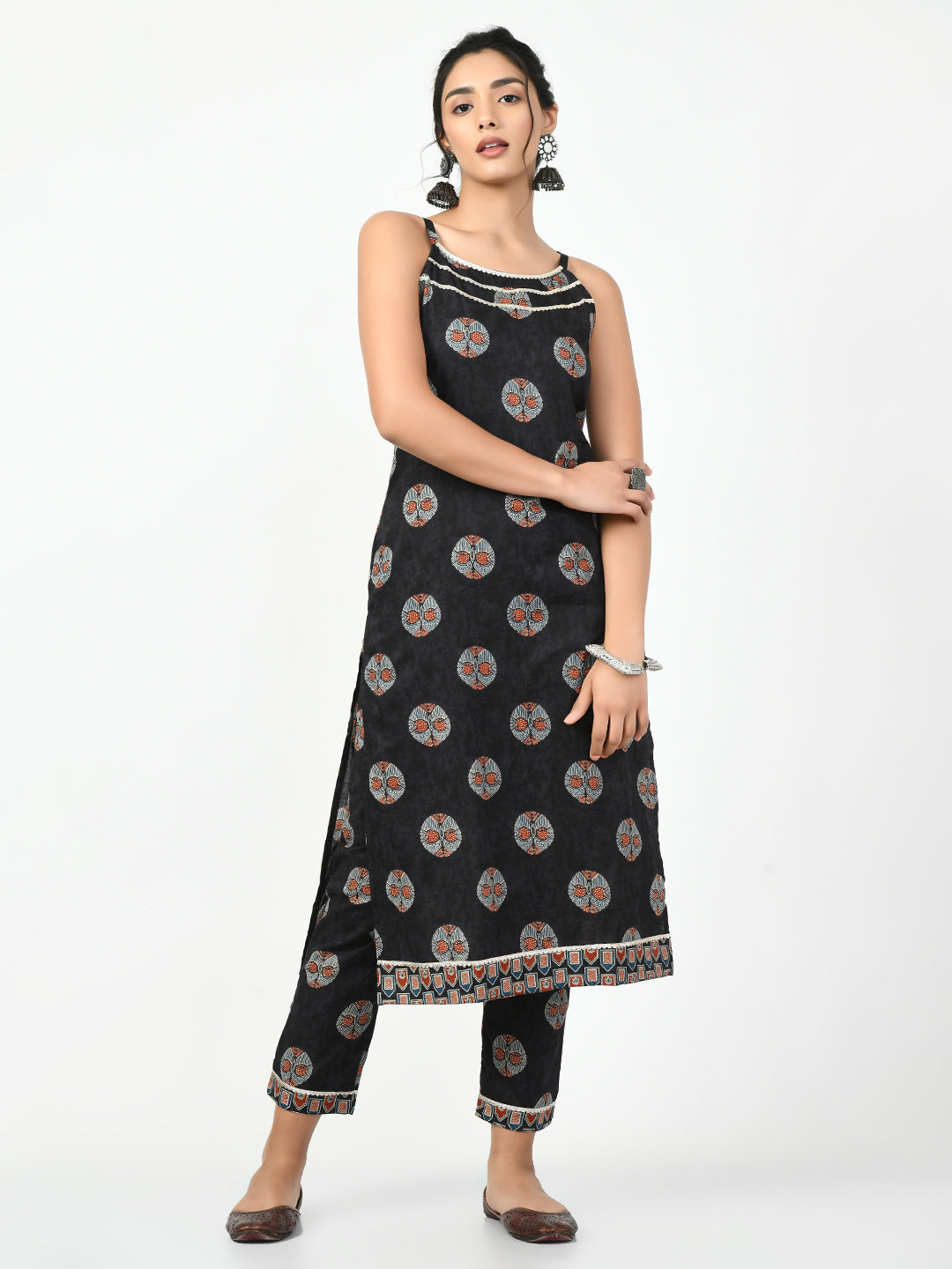 Myshka Women's Black Printed Kurta With Trouser Myshka