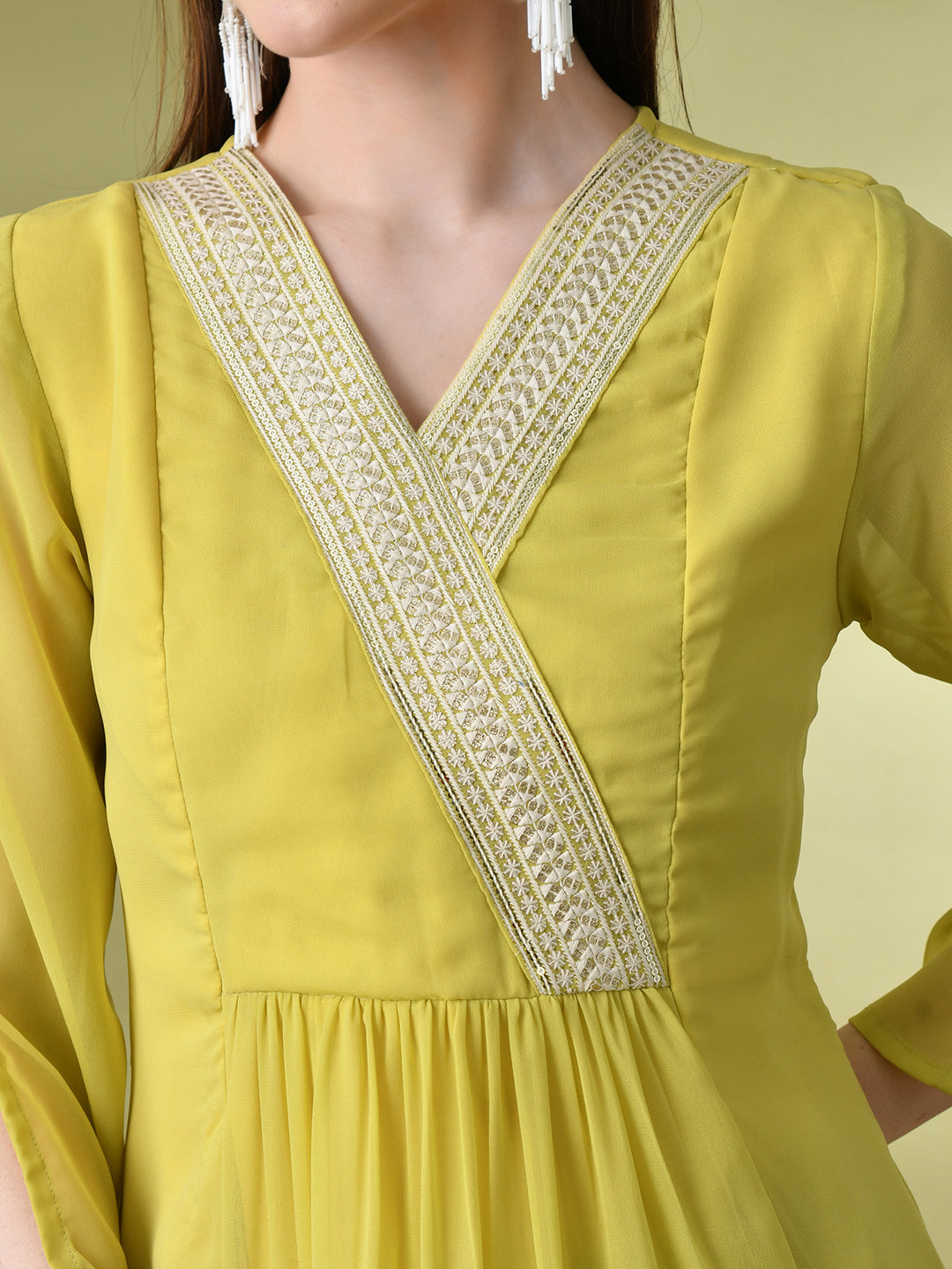 Myshka Women's Green Solid Georgette Dress