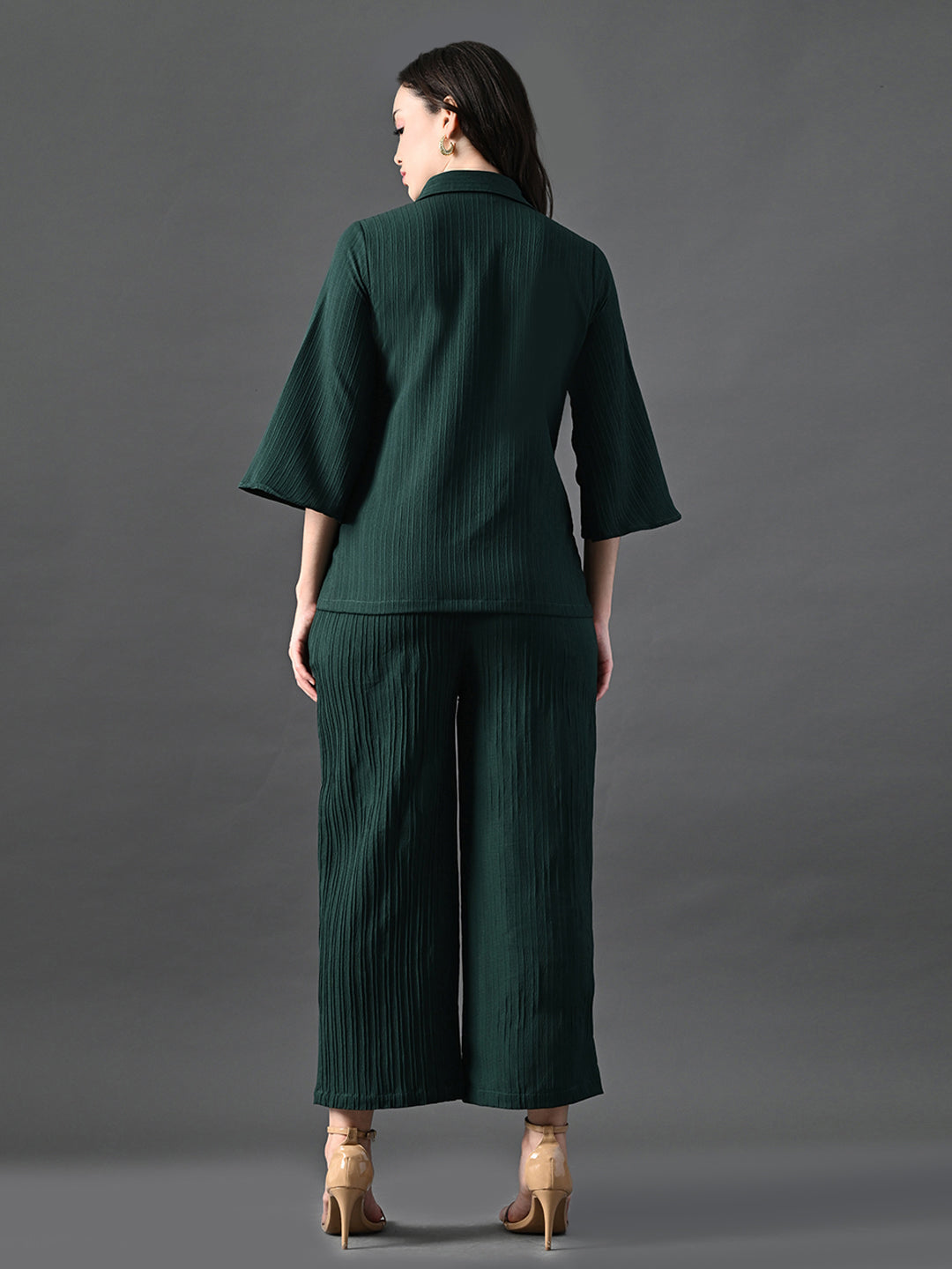 Myshka Women's Green Pleated Co-Ord Set