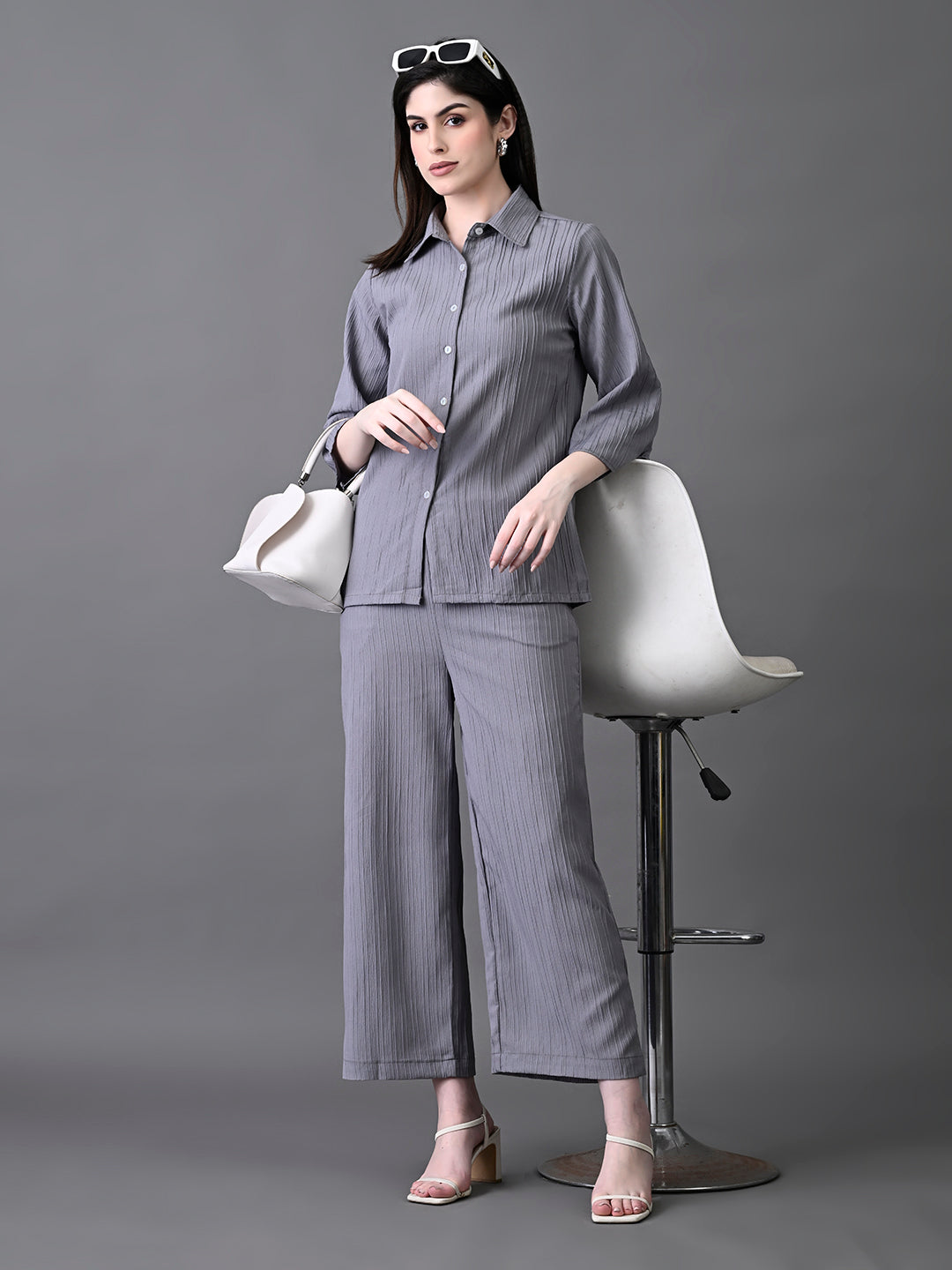 Myshka Women's Grey Pleated Co-Ord Set