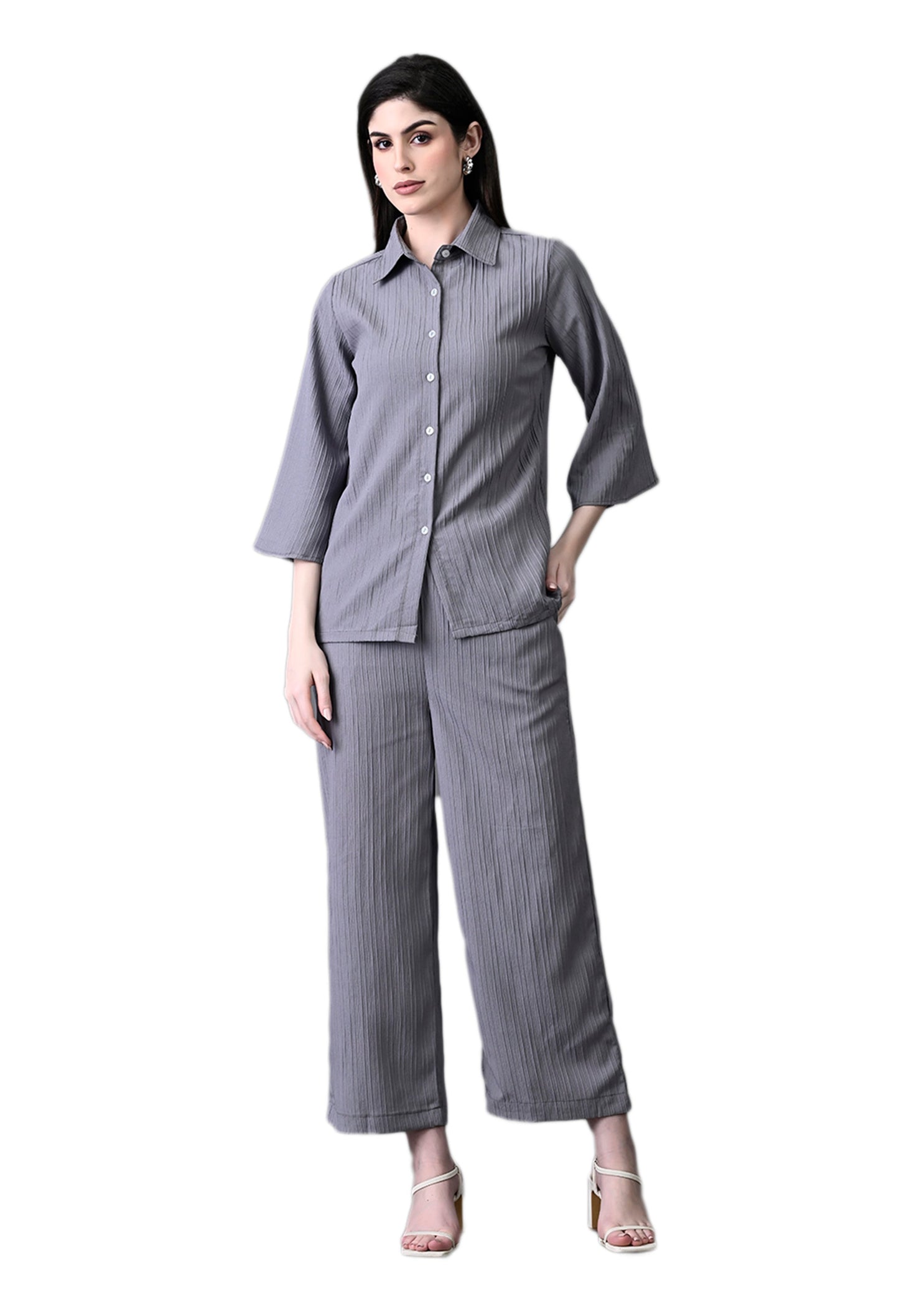 Myshka Women's Grey Pleated Co-Ord Set