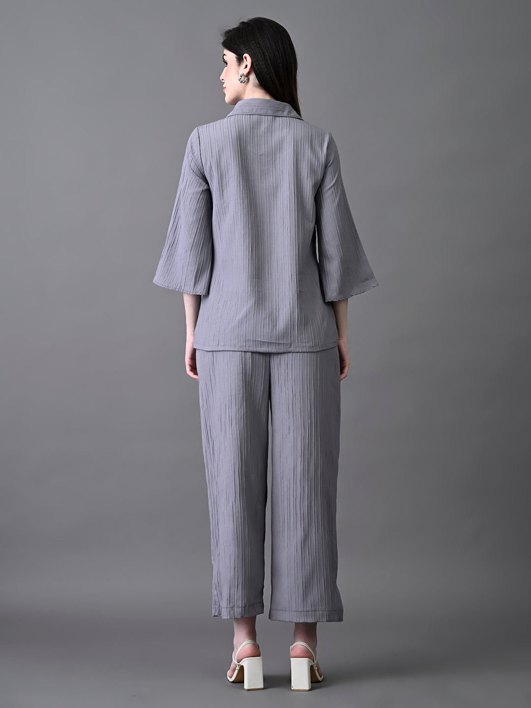 Myshka Women's Grey Pleated Co-Ord Set