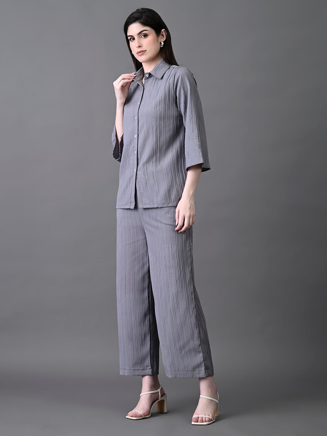 Myshka Women's Grey Pleated Co-Ord Set