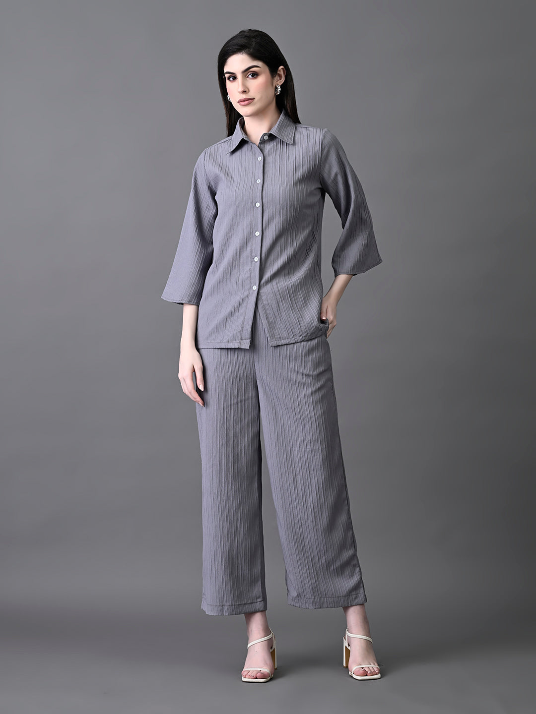 Myshka Women's Grey Pleated Co-Ord Set