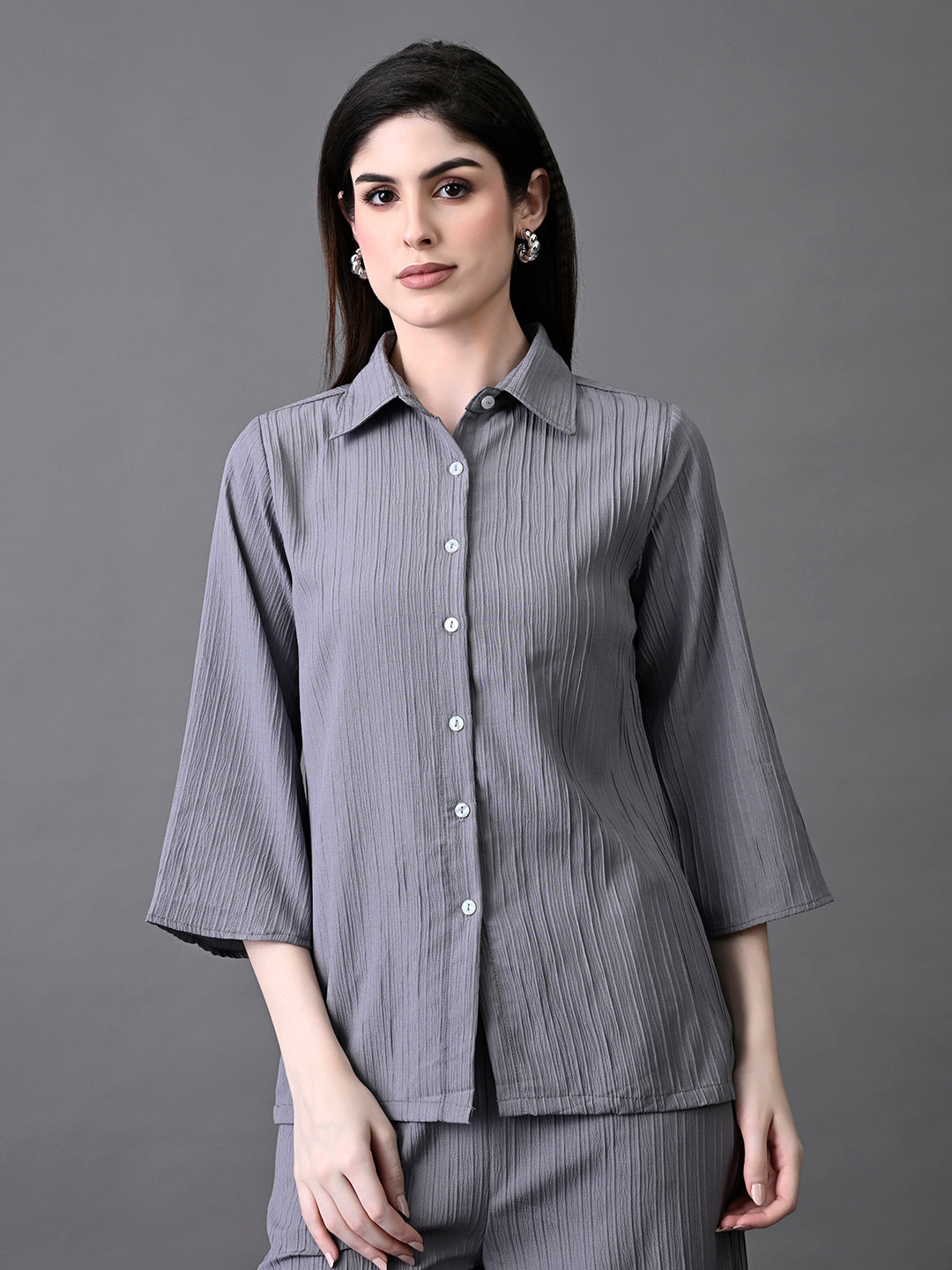 Myshka Women's Grey Pleated Co-Ord Set