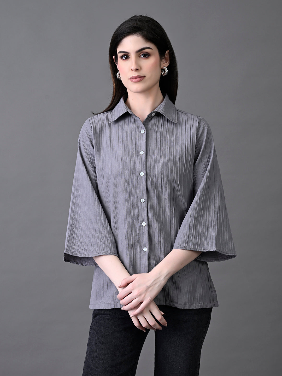 Myshka Women's Grey Pleated Top