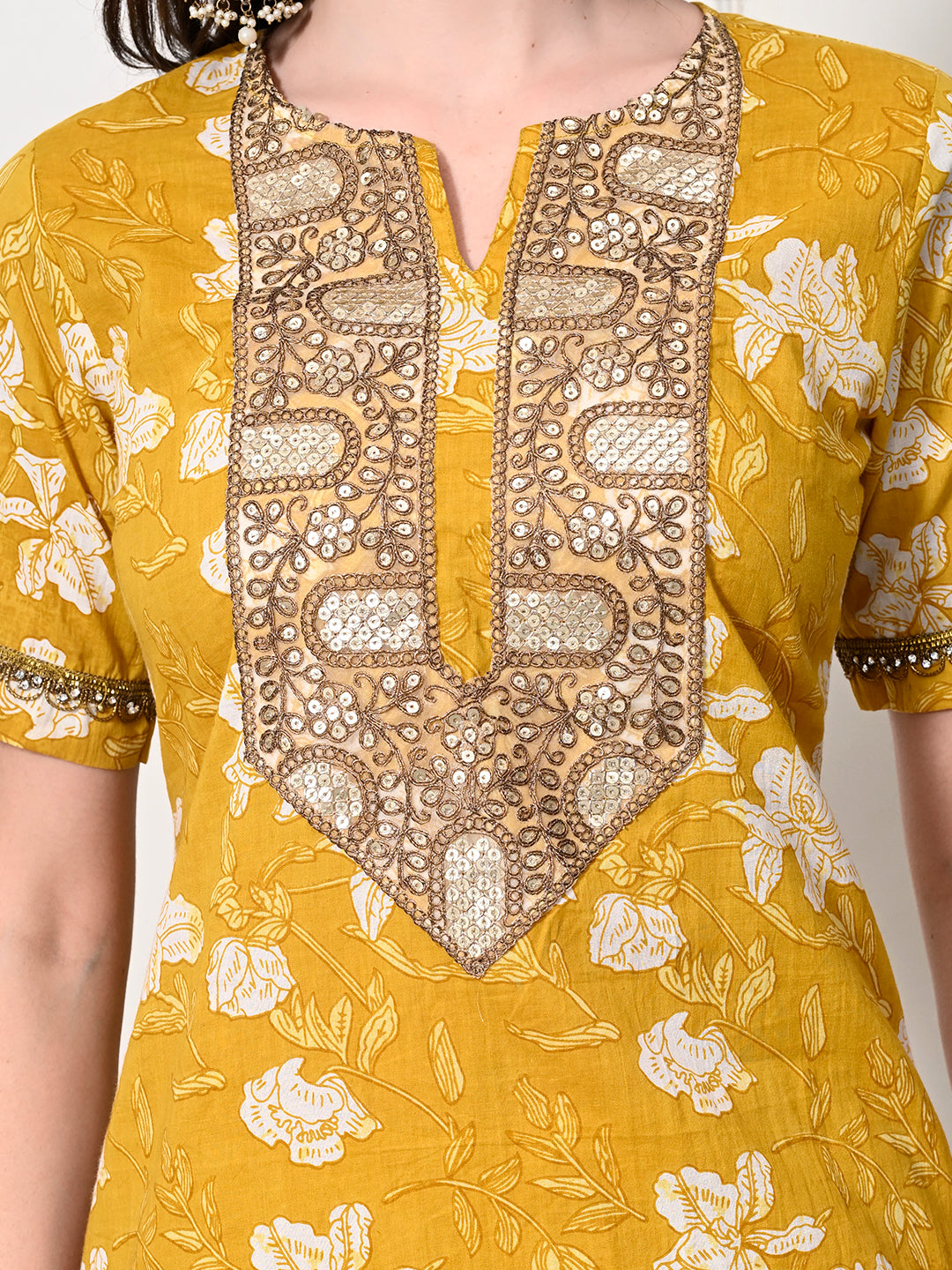 Myshka Women's Cotton Yellow Printed Kurta Set