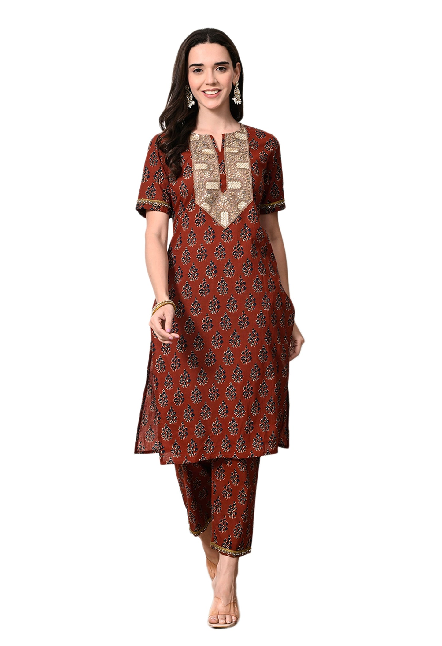 Myshka Women's Cotton Red Printed Kurta Set