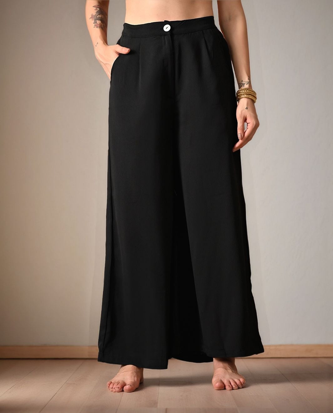 Myshka Women Black Formal Flared Trouser