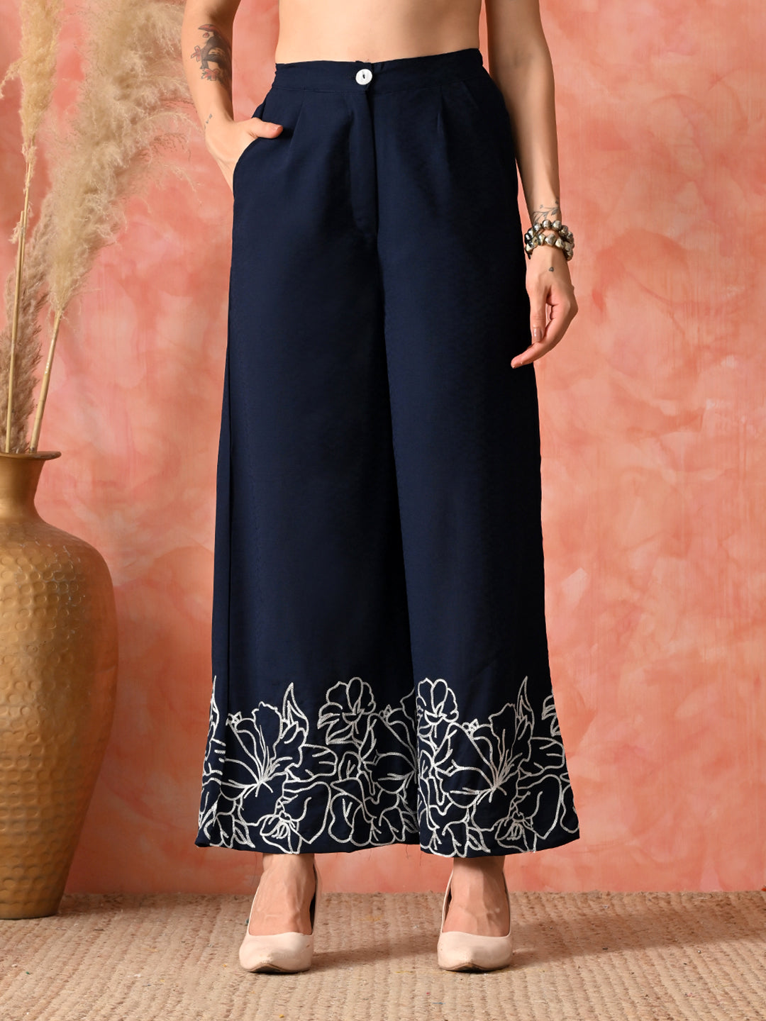 Myshka Women Navy Blue Co-Ords Sleeveless Waistcoat Trouser Polyster Classy look