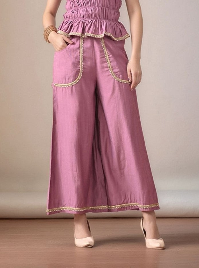 Myshka Women Lavender Embellished Flared Trouser