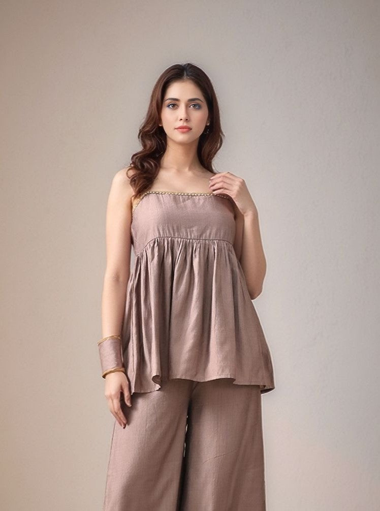 Myshka Women Grey Laced Peplum Longline Top Shoulder Strap