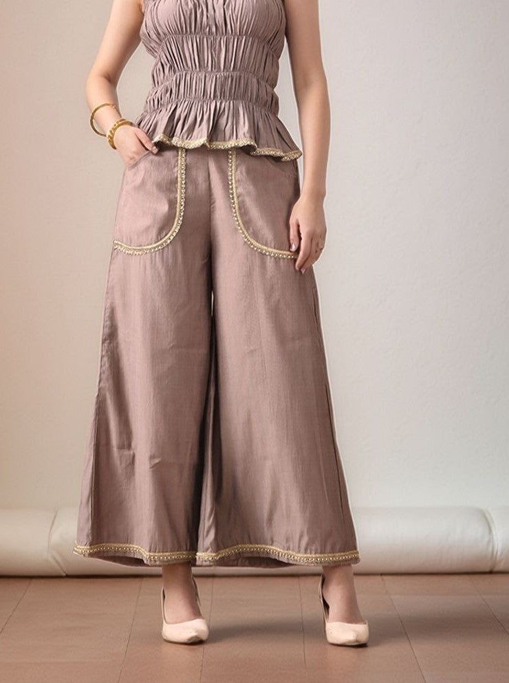 Myshka Women Grey Embellished Flared Trouser