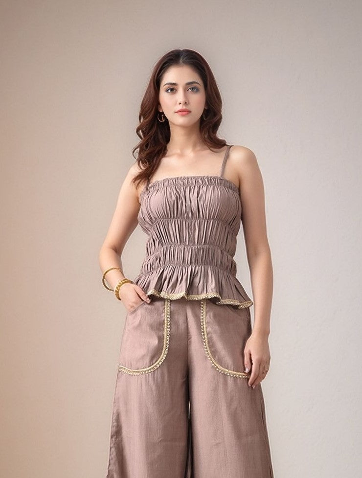 Myshka Women Grey Laced Tube Top Shoulder Strap