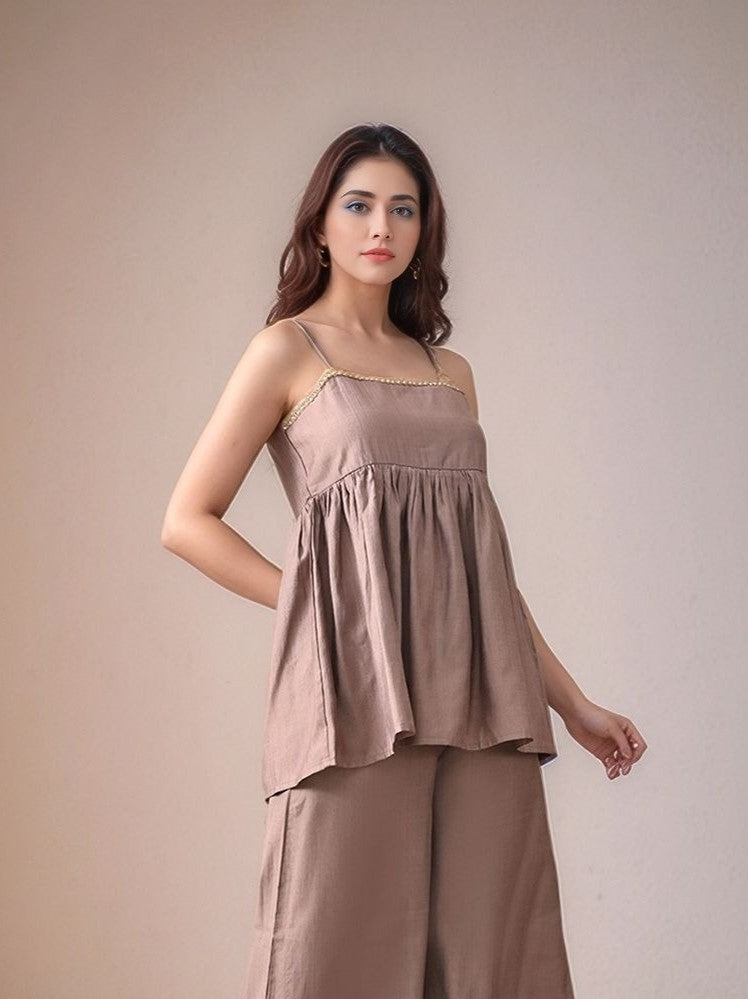 Myshka Women Grey Laced Peplum Longline Top Shoulder Strap