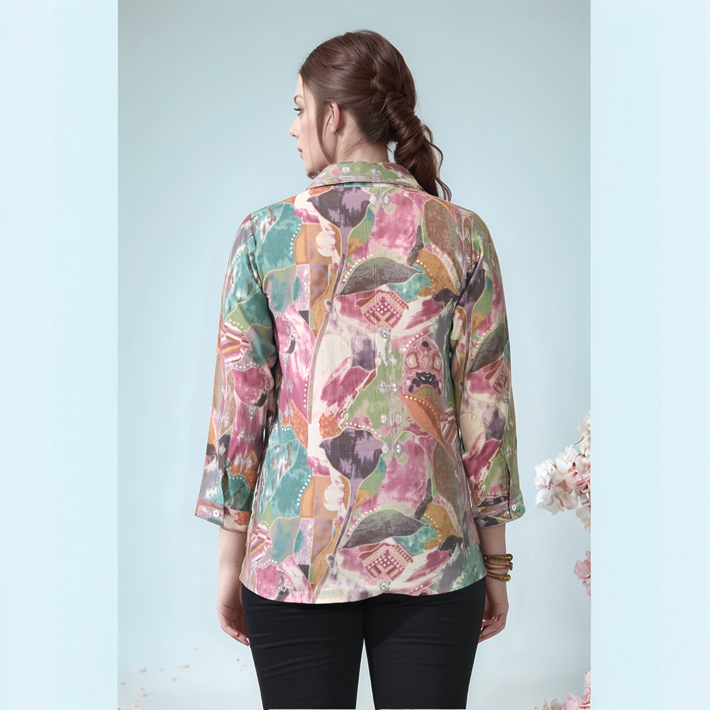 Myshka Women Causal Printed Shirt Style Embroidered Top Multi Color