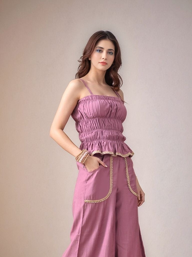 Myshka Women Lavender Laced Tube Top Shoulder Strap