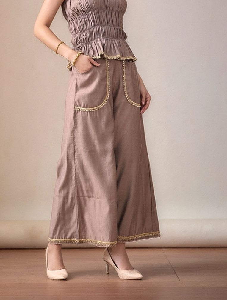 Myshka Women Grey Embellished Flared Trouser