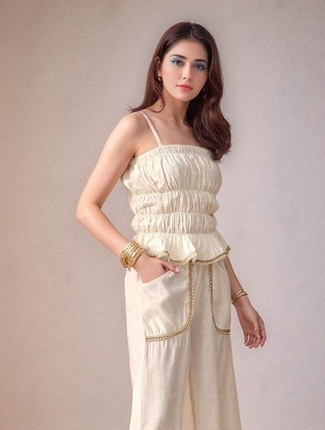 Myshka Women White Laced Tube Top Shoulder Strap
