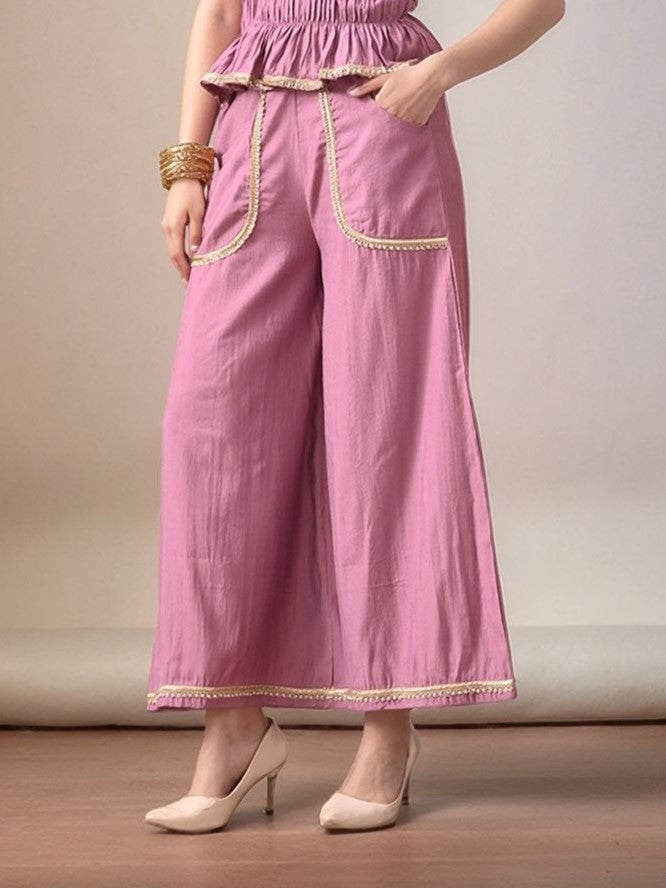 Myshka Women Lavender Embellished Flared Trouser