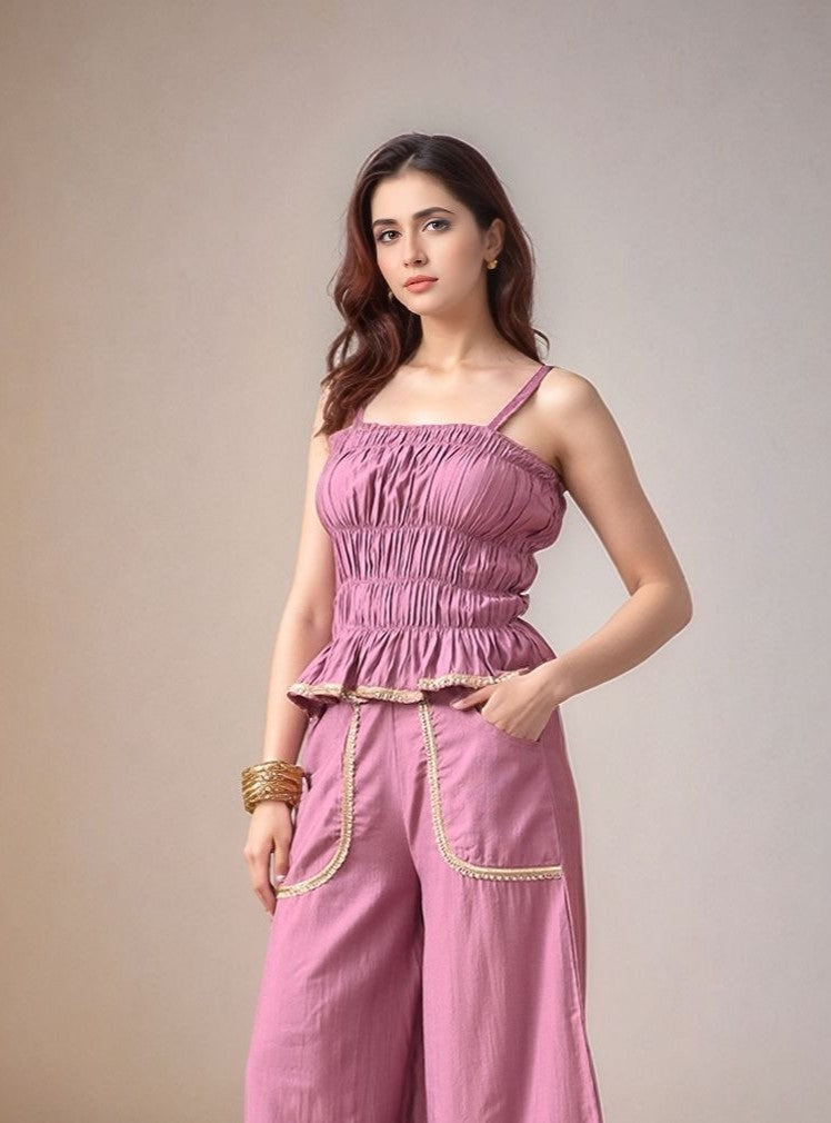 Myshka Women Lavender Laced Tube Top Shoulder Strap