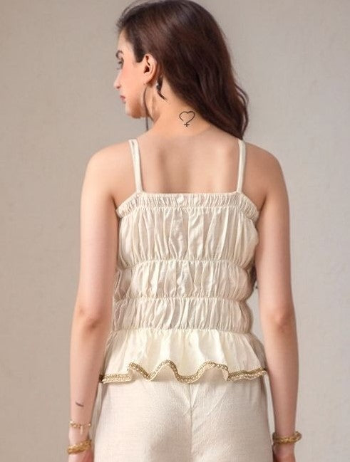Myshka Women White Laced Tube Top Shoulder Strap
