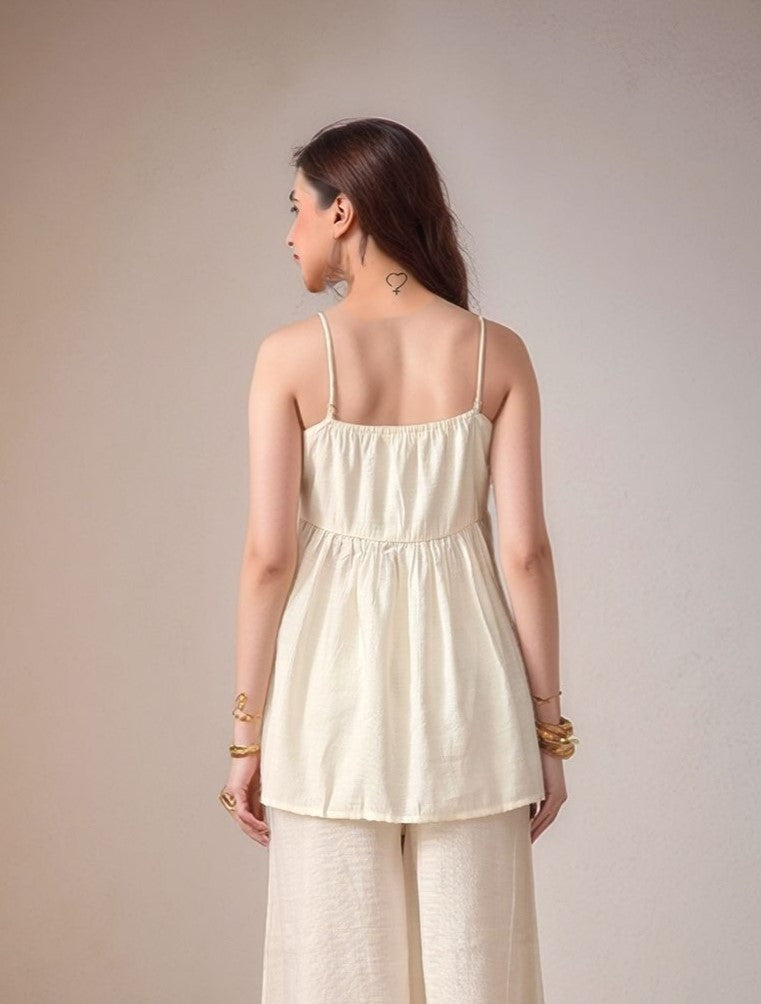 Myshka Women White Laced Peplum Longline Top Shoulder Strap