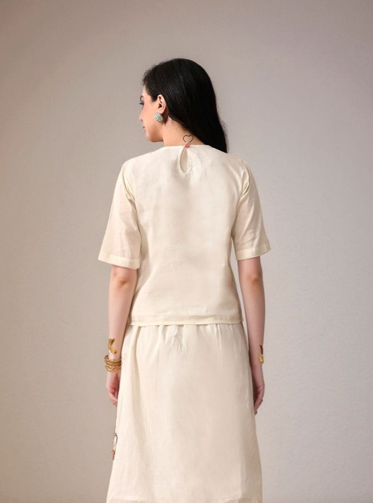 Myshka Women Off-White Self Design Top Short Sleeves