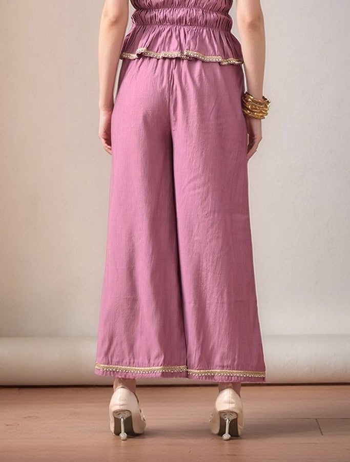 Myshka Women Lavender Embellished Flared Trouser