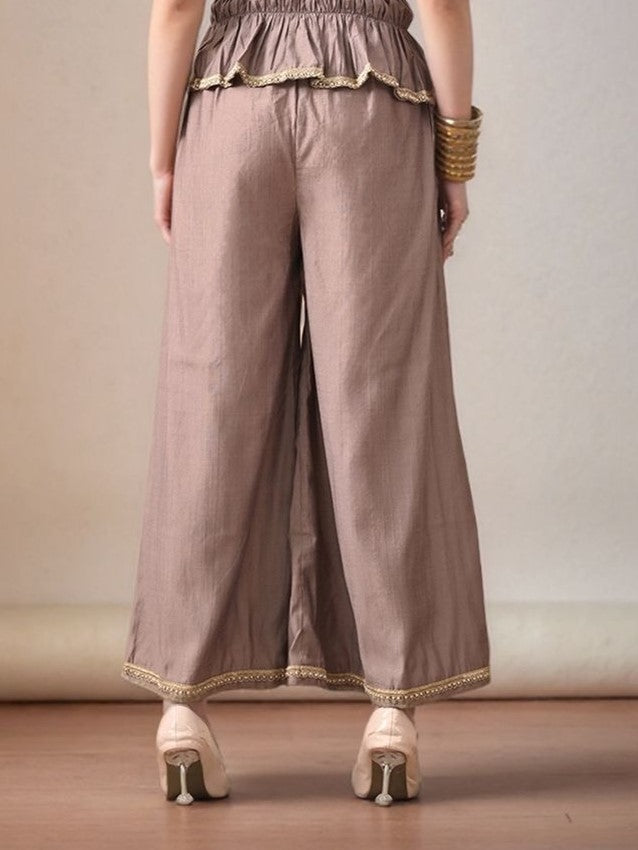 Myshka Women Grey Embellished Flared Trouser