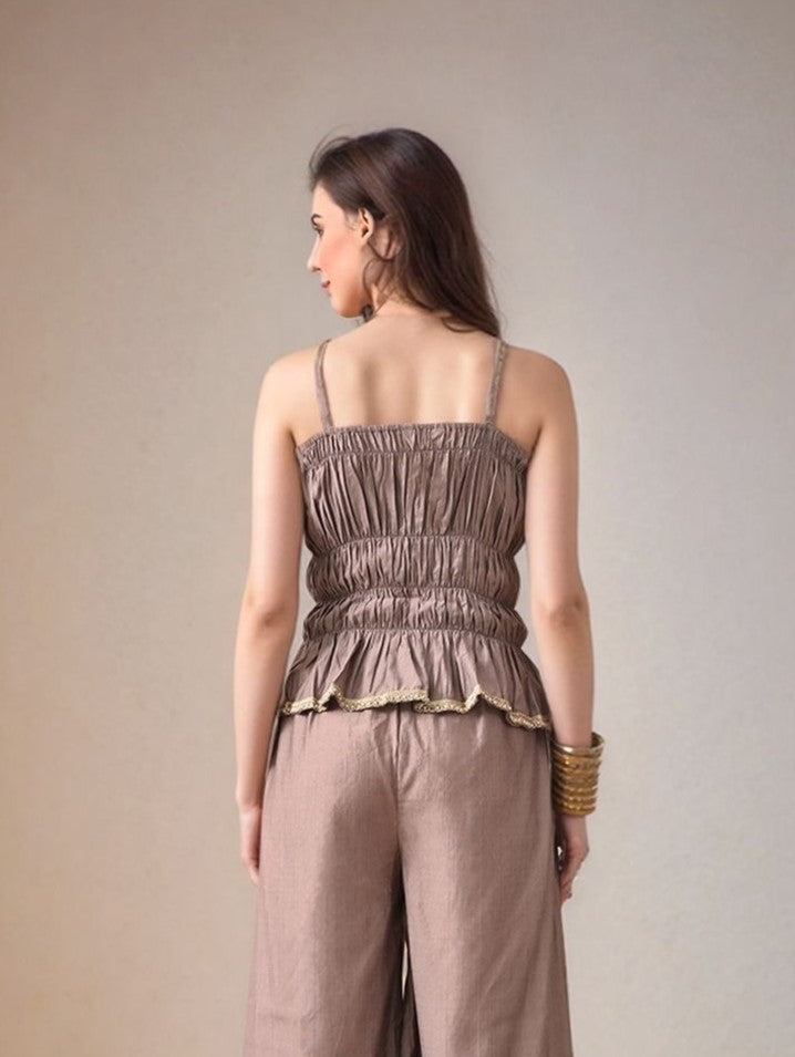 Myshka Women Grey Laced Tube Top Shoulder Strap