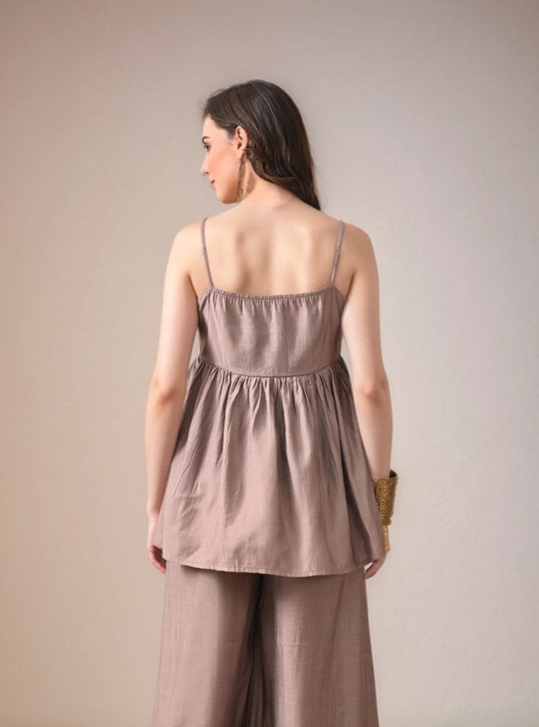 Myshka Women Grey Laced Peplum Longline Top Shoulder Strap