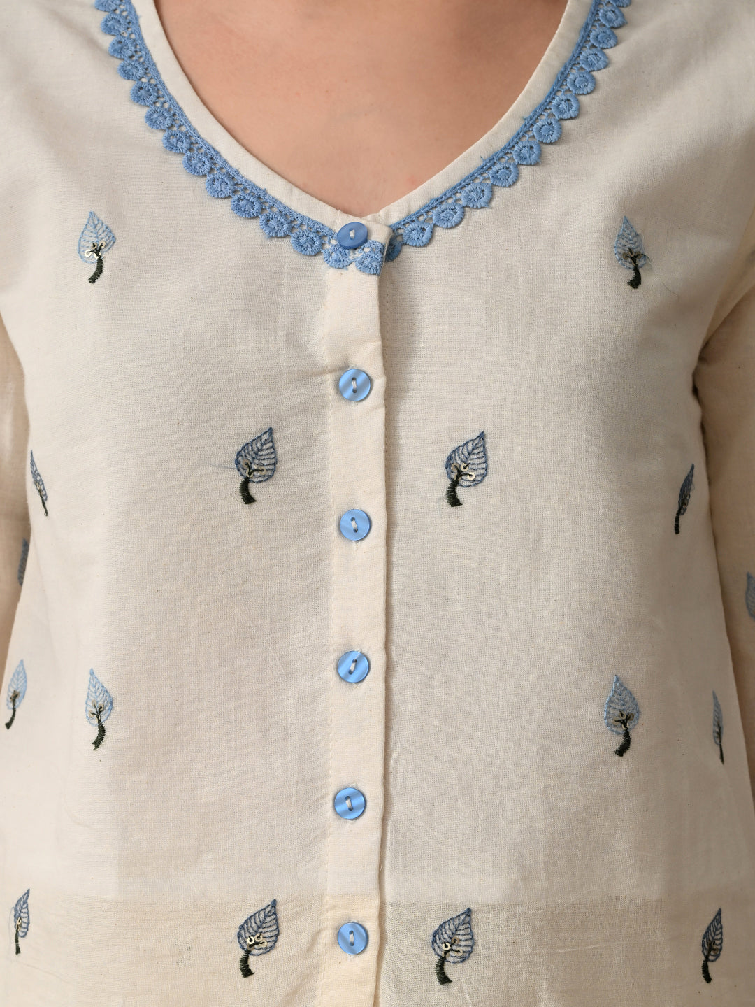 Myshka Women Blue Floral Embroidered & Laced Shirt Trouser Festive