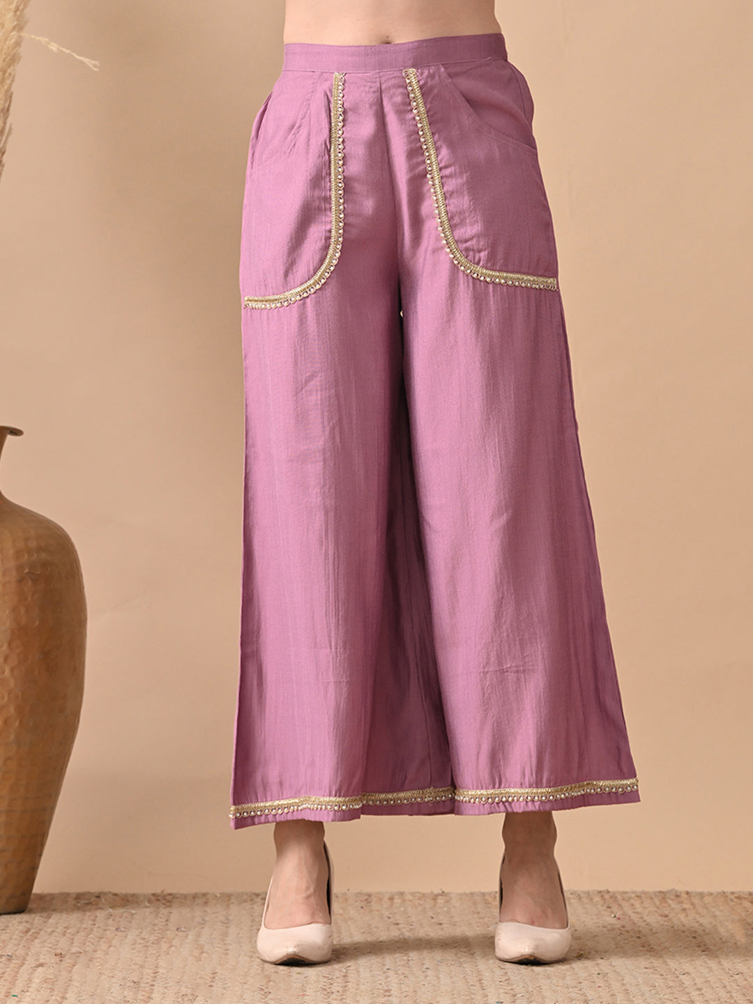 Myshka Women Lavender Self Design Tube Top Trouser Festive