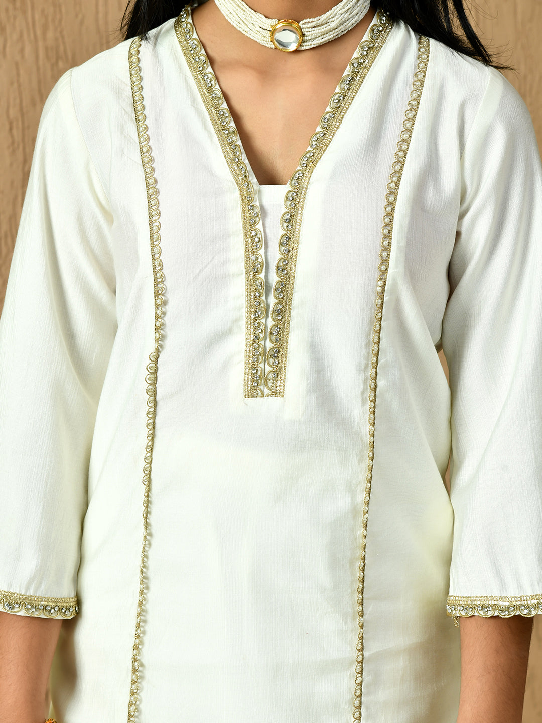 Myshka Kids Girls Calf length Embellished Kurta Set White Color