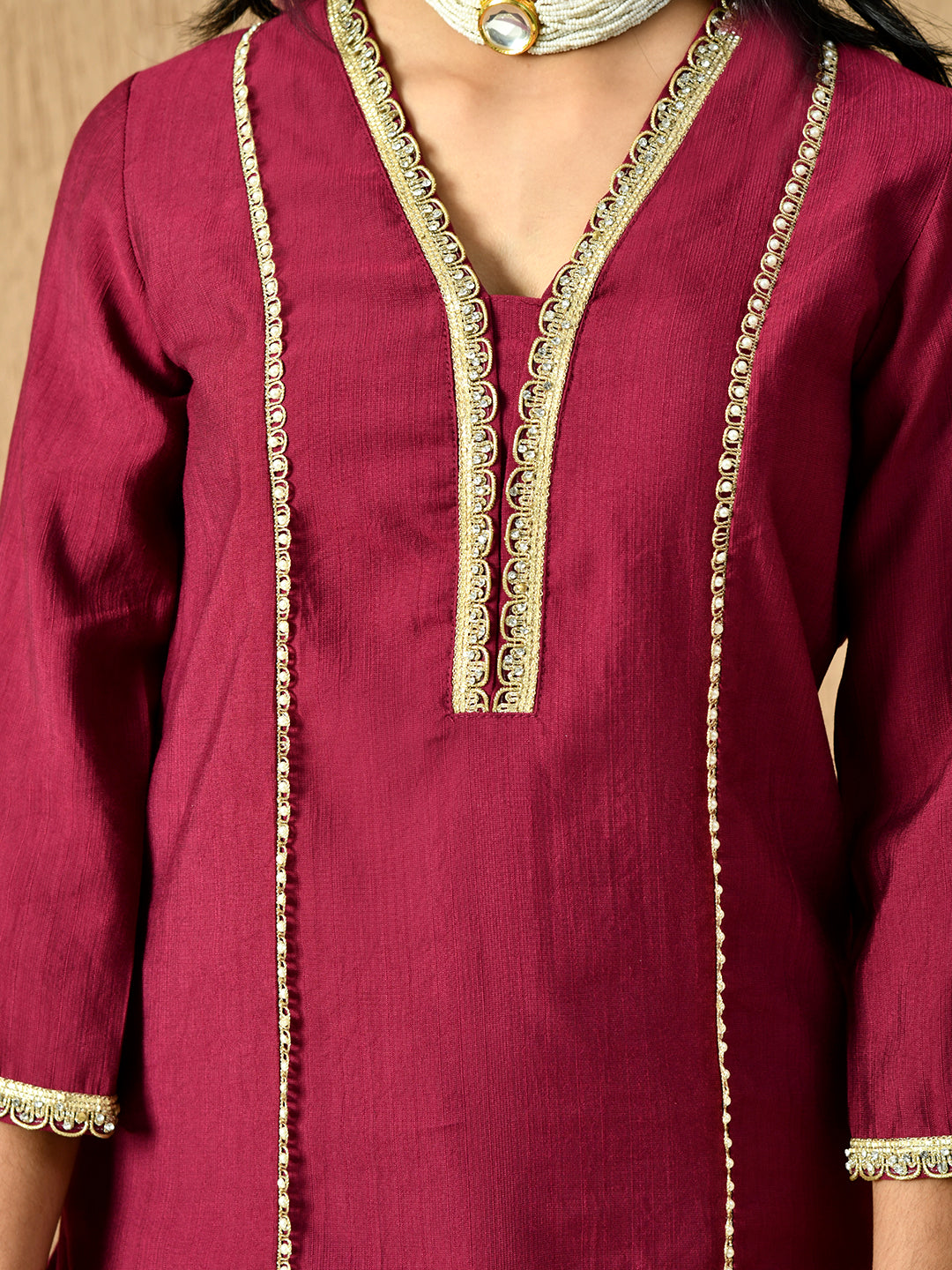 Myshka Kids Girls Calf length Embellished Kurta Set Magenta Color