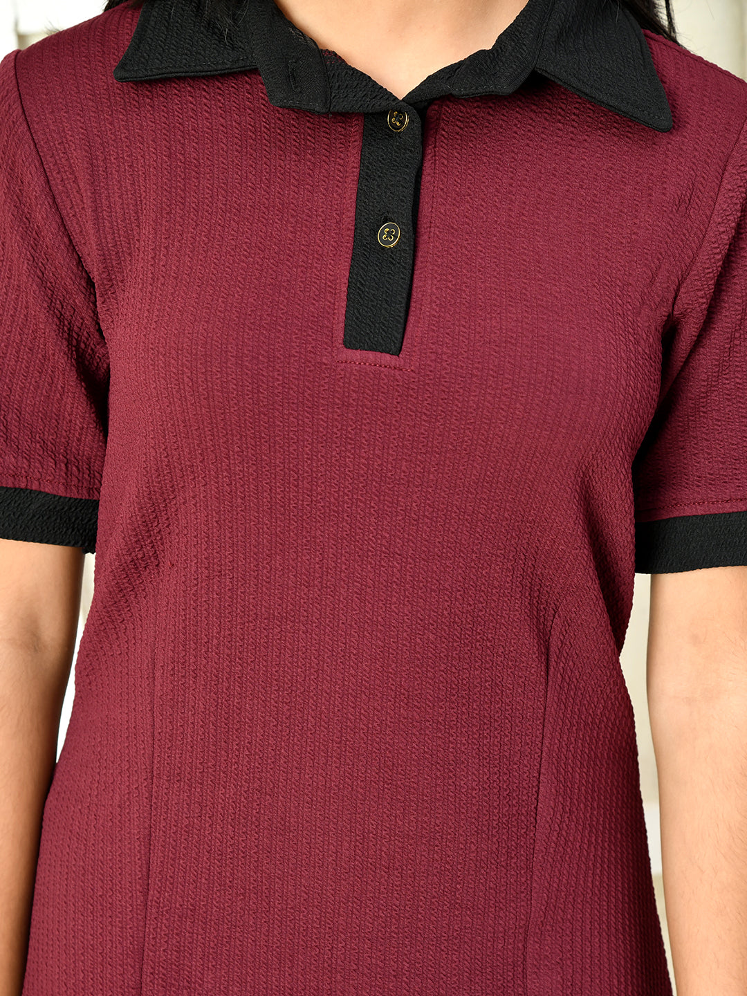 Myshka Kids Girls Self Design Maroon Dress