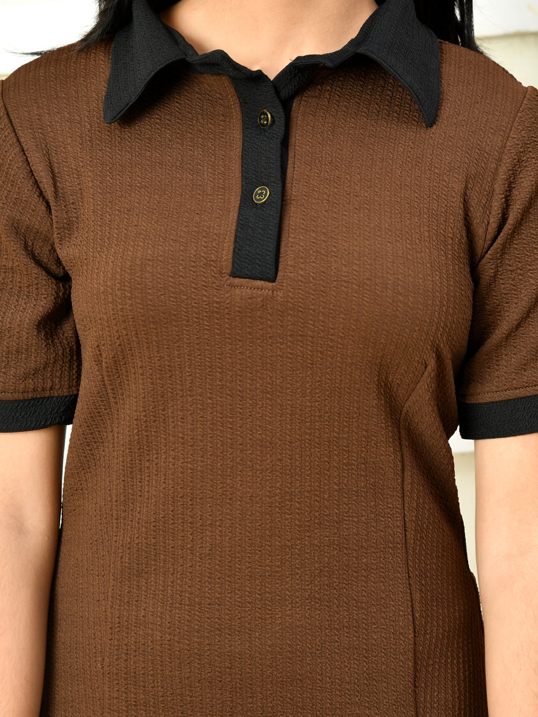 Myshka Kids Girls Self Design Brown Dress