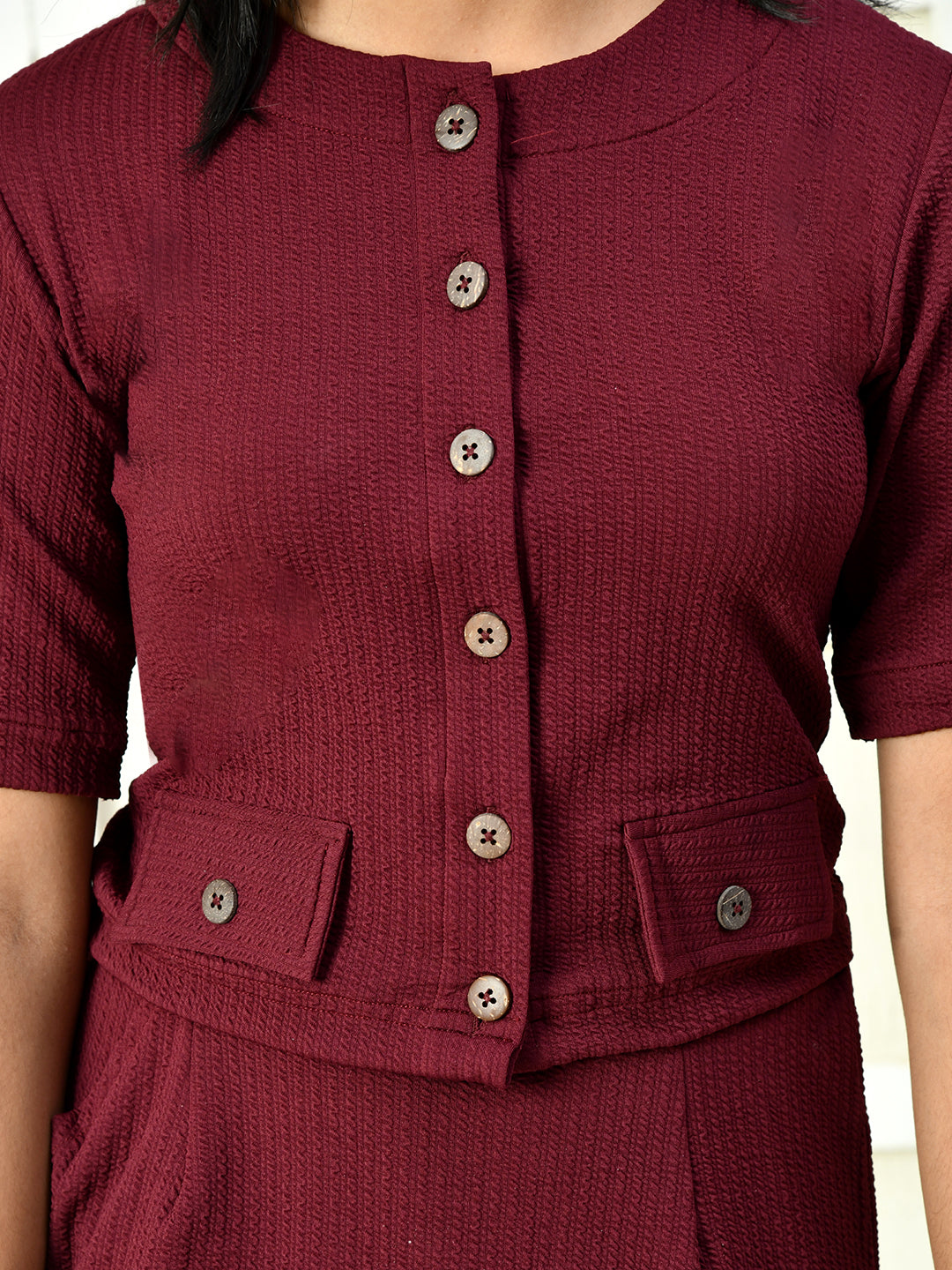 Myshka Girls Maroon Solid Polyester Top With Skirt