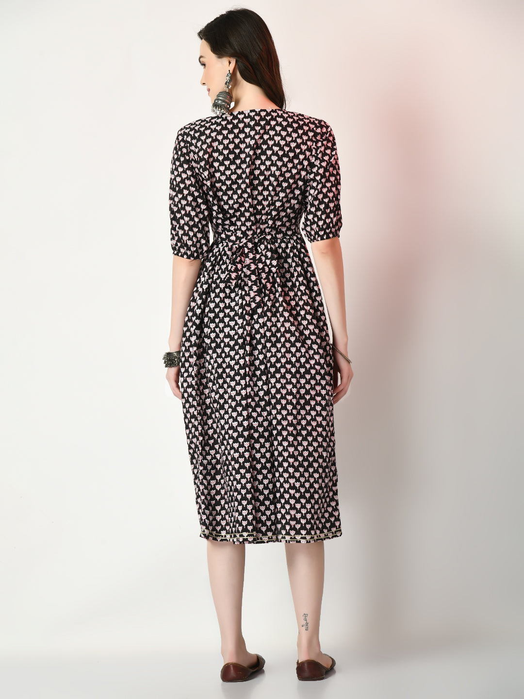 Myshka Women's Black Empire Printed Dress Myshka
