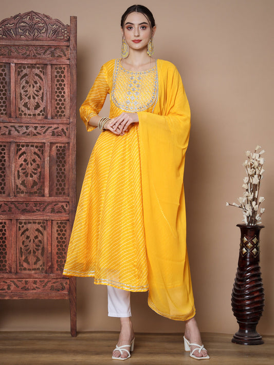 Myshka Women's Yellow Anarkali Kurta & With Dupatta Myshka
