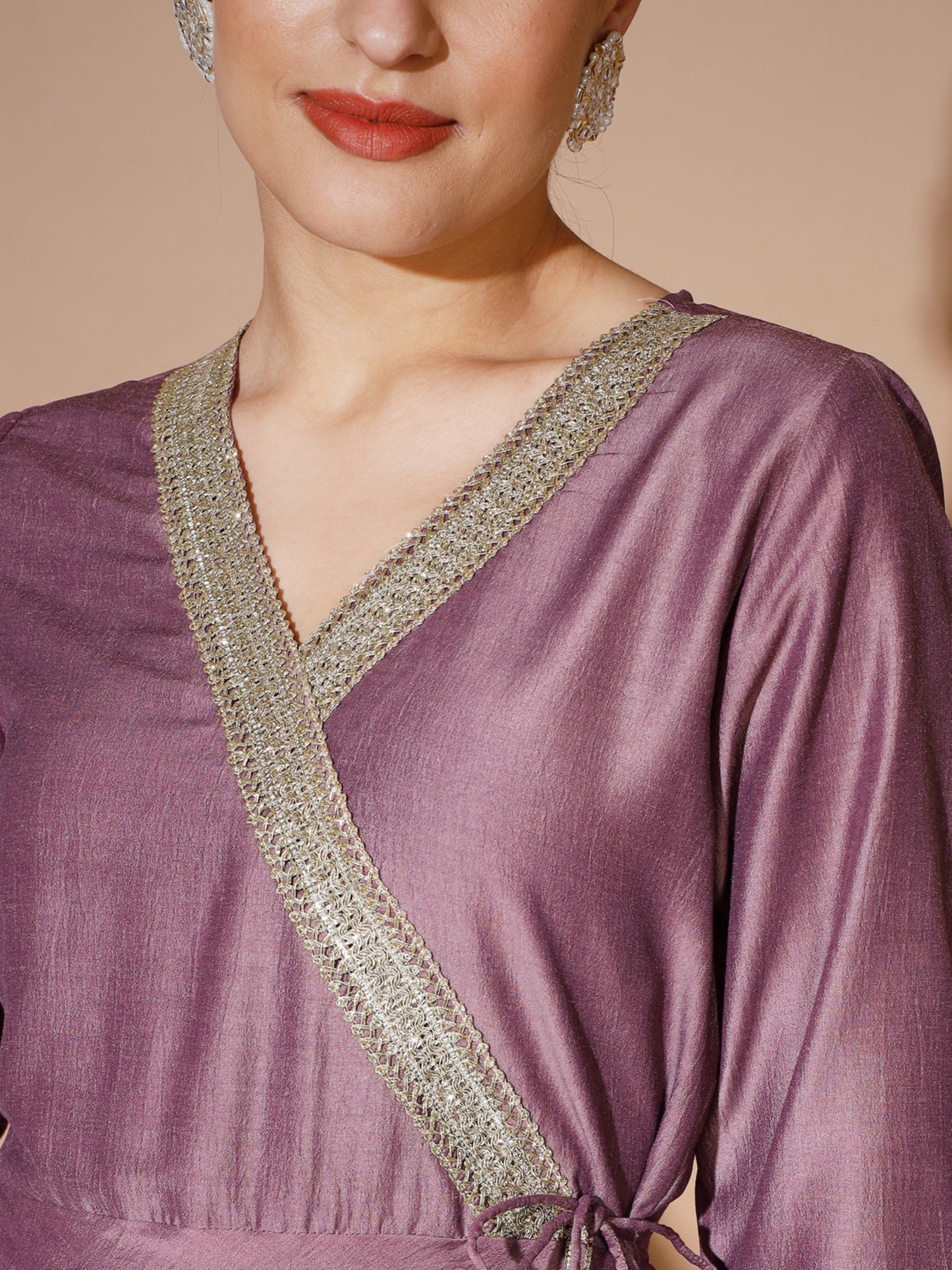 Women's Mauve Solid Kurta & Palazzos With Dupatta Myshka