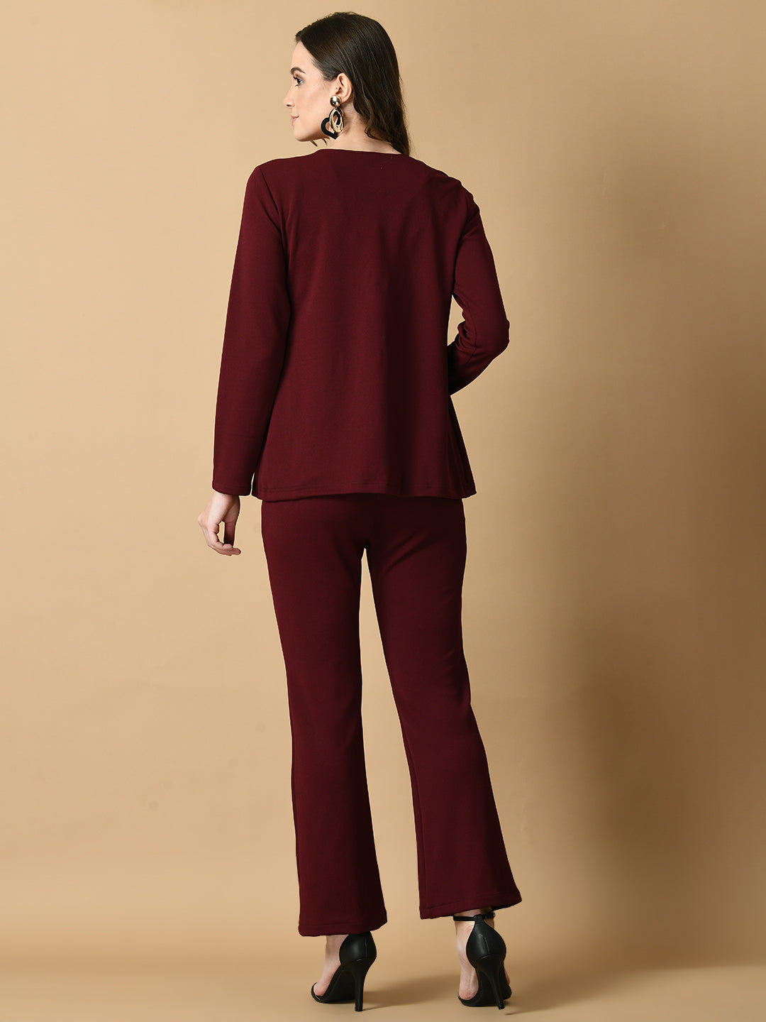 Women's Magenta Solid Coat With Trousers Myshka