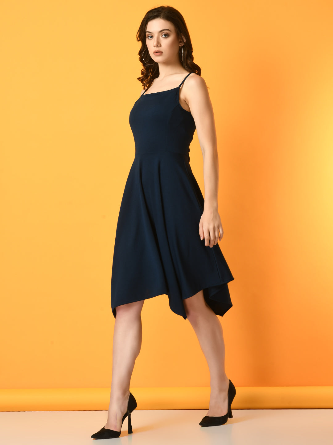 Women's Navy Blue Solid Party Dress Myshka