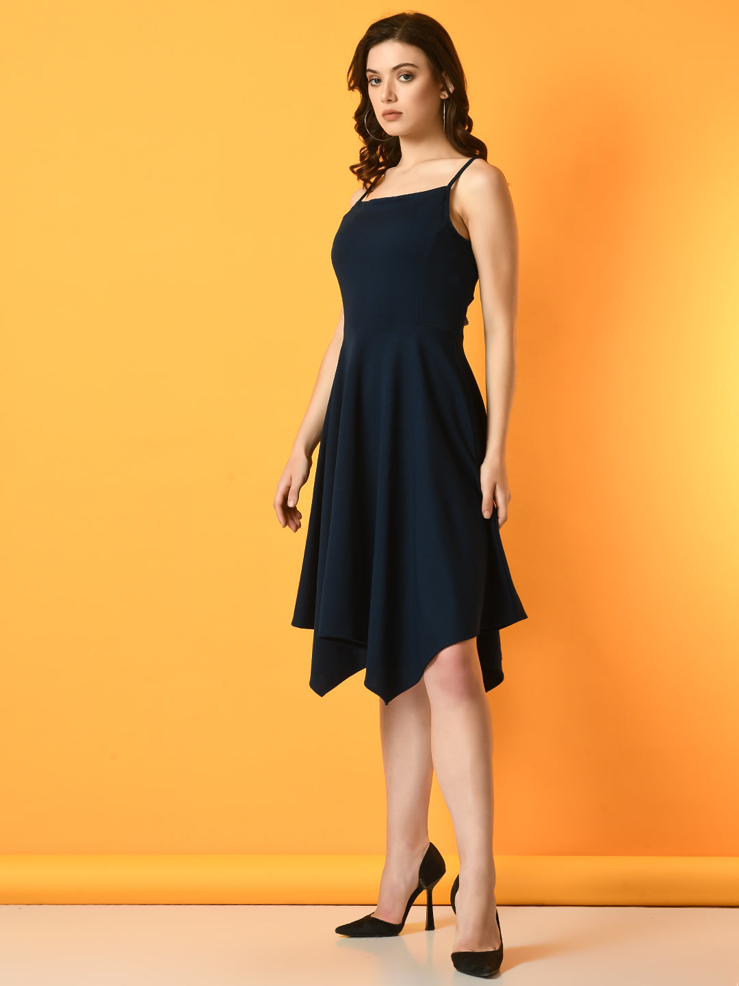 Women's Navy Blue Solid Party Dress Myshka