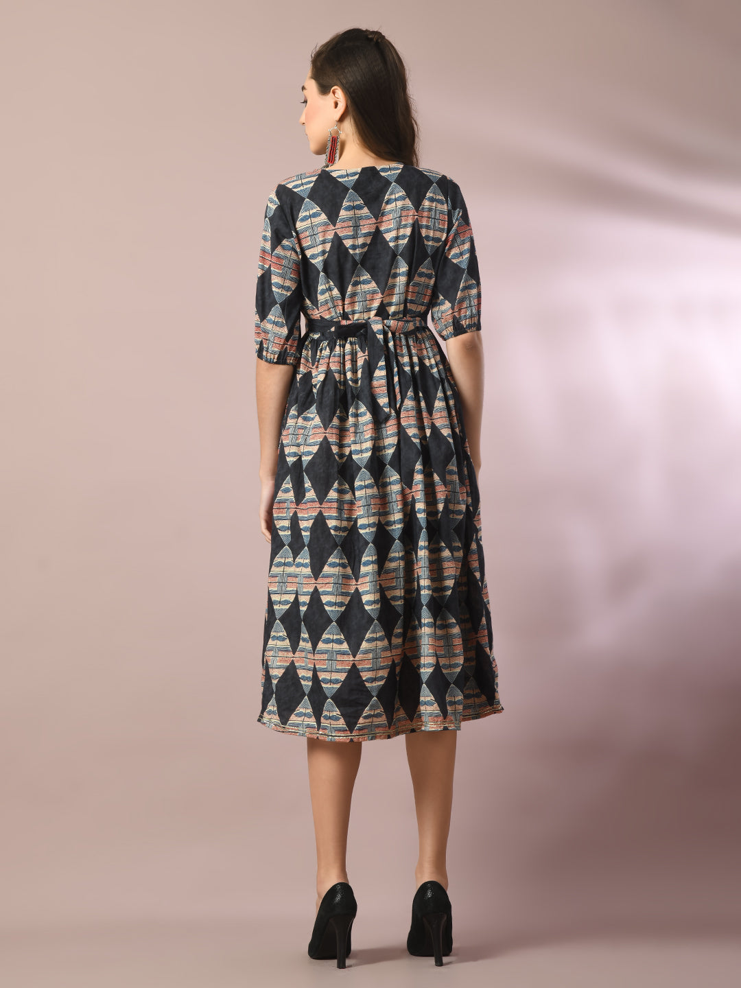 Myshka Women's Multi Printed Cotton V-Neck Empire Party Dress