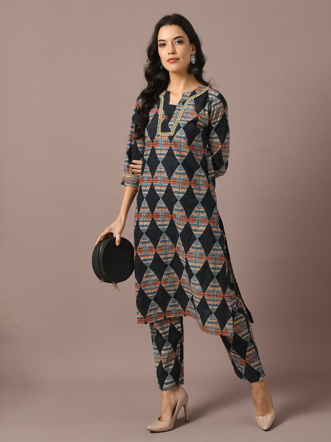 Women's Multi Printed Cotton Straight Party Kurta Sets - Myshka