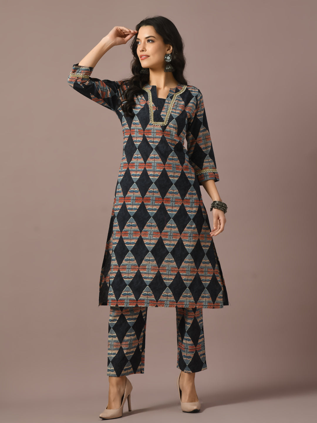 Women's Multi Printed Cotton Straight Party Kurta Sets - Myshka